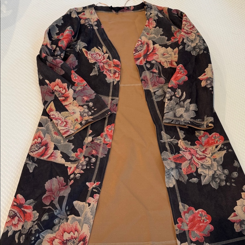 Floral Black and Tan Trench Coat